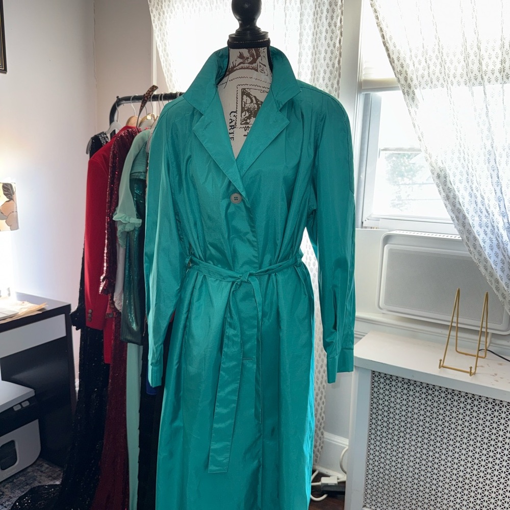 Retro 80’s Teal Trench Coat